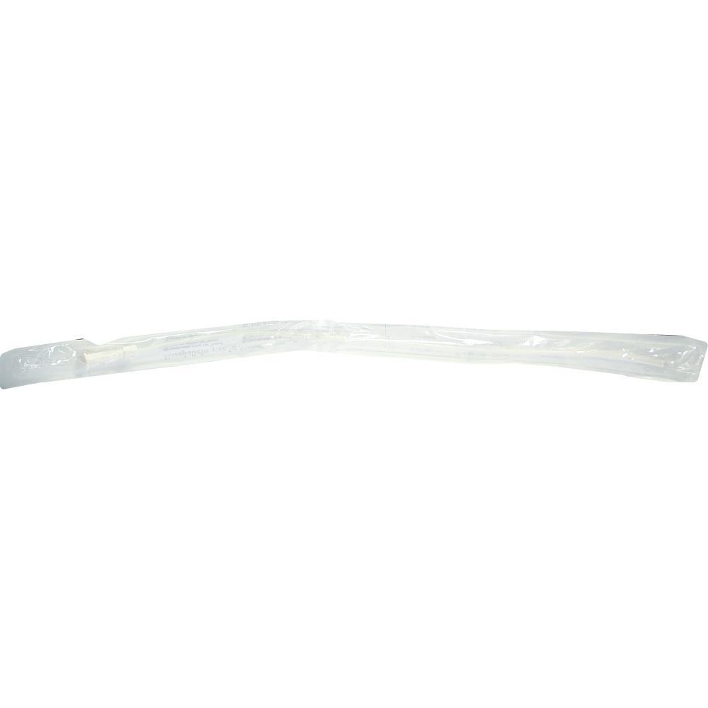 Ein weißer, langer Plastikstrohhalm in transparenter Verpackung.