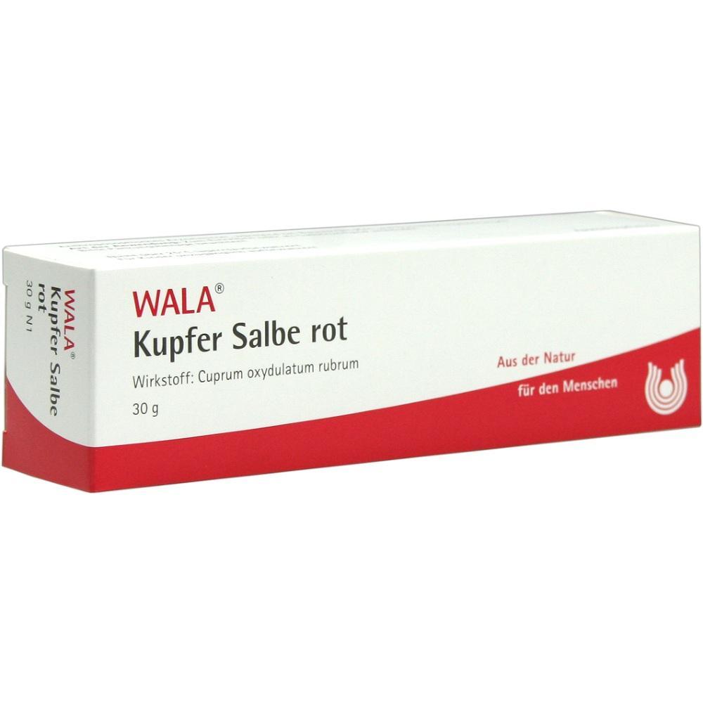 Eine weiße und rote Salbentube mit der Aufschrift "Kupfer Salbe rot".