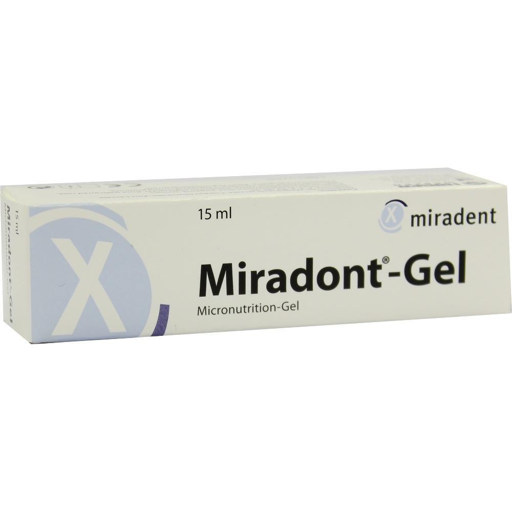Eine weiße Tube mit der Aufschrift "Miradont-Gel".