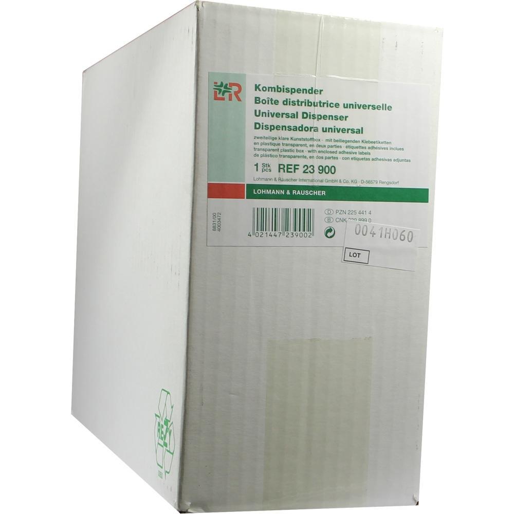 Ein gro&szlig;er, wei&szlig;er Karton mit einem gr&uuml;nen Etikett und Aufschrift "Kombispender".