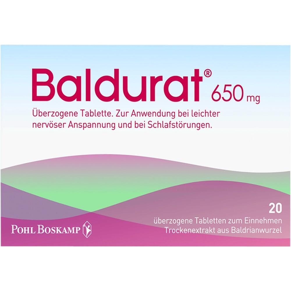 Verpackung von Baldurat-Tabletten zur Linderung von Anspannung und Schlafstörungen.