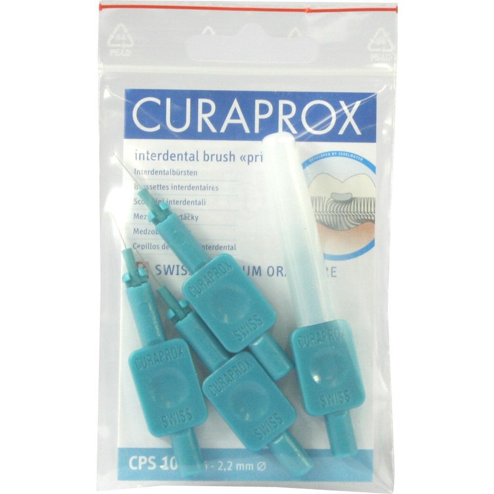 Eine Packung mit blauen Interdentalb&uuml;rsten von Curaprox.