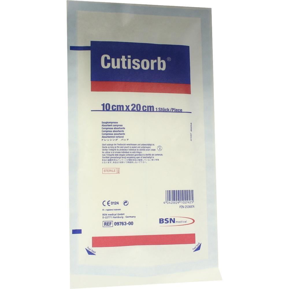 Verpackung einer sterilen Saugkompresse von 10x20 cm der Marke Cutisorb.