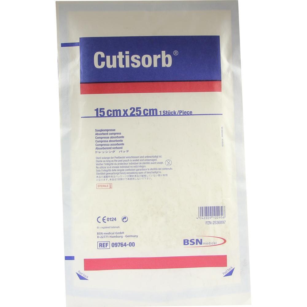Eine Packung mit einer 15x25 cm großen sterilen Saugkompresse von Cutisorb.