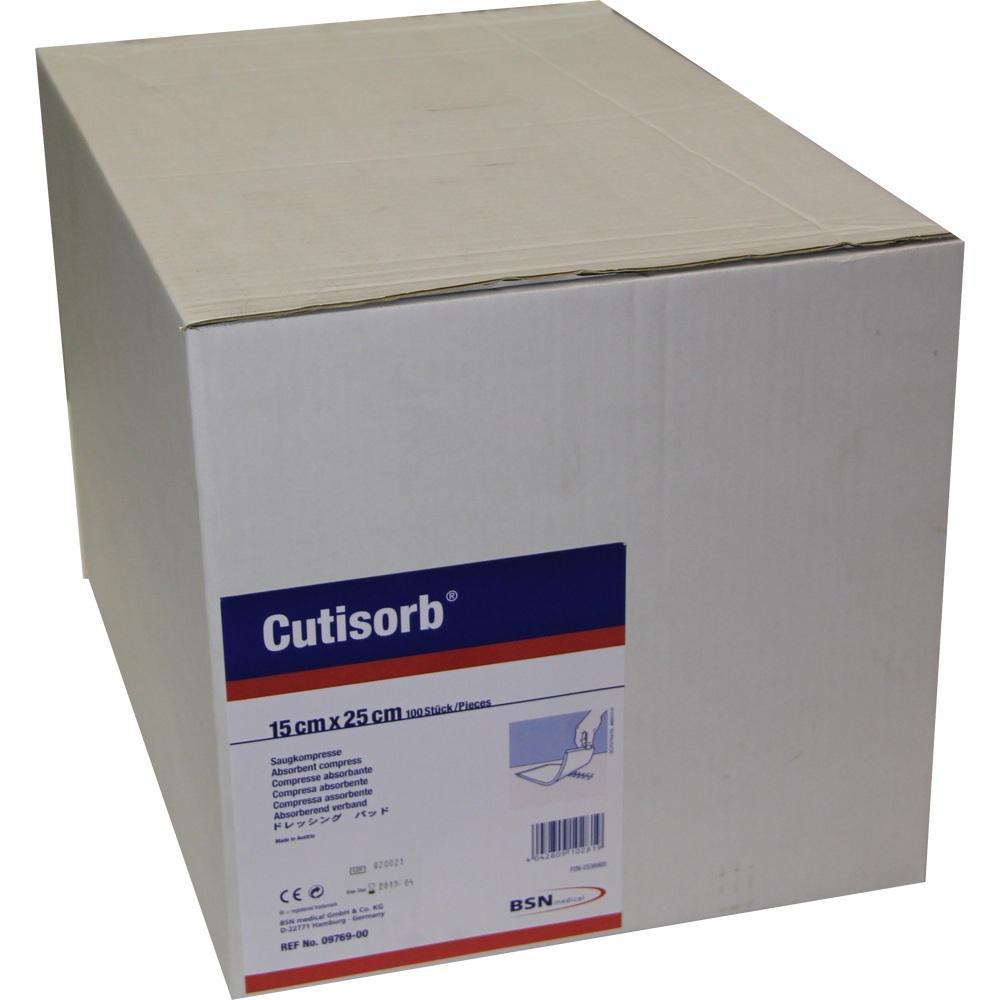 Großer weißer Karton mit der Aufschrift "Cutisorb" auf der Vorderseite.