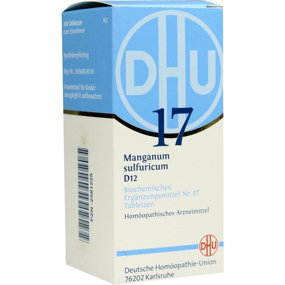 Verpackung mit homöopathischen Tabletten "Manganum sulfuricum D12".