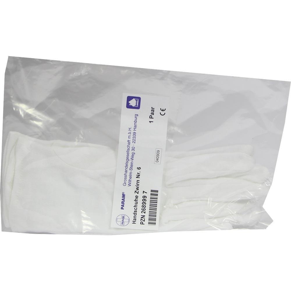 Ein Paar weiße Handschuhe in einer durchsichtigen Verpackung.