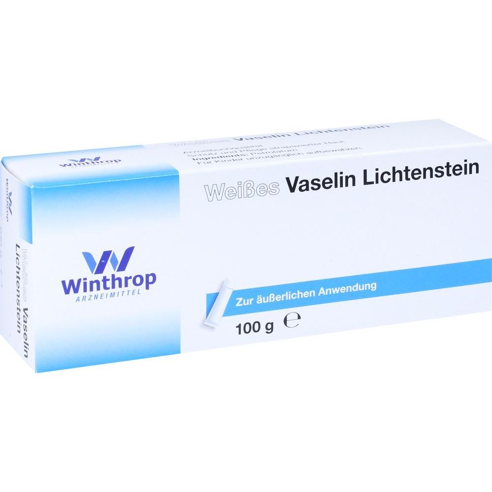 Weiße Vaseline in einer blauen und weißen Verpackung zur äußeren Anwendung.