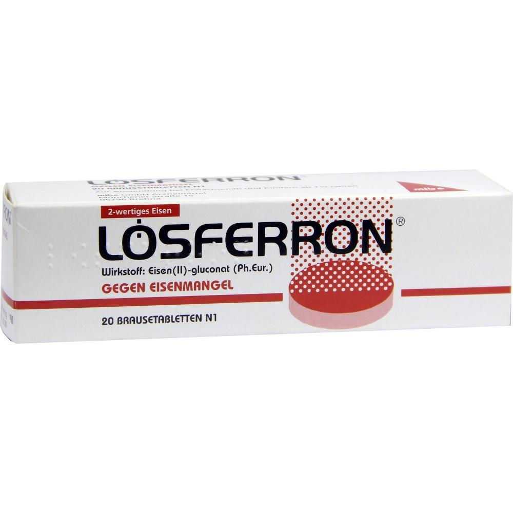 Schachtel mit 20 Brausetabletten gegen Eisenmangel.