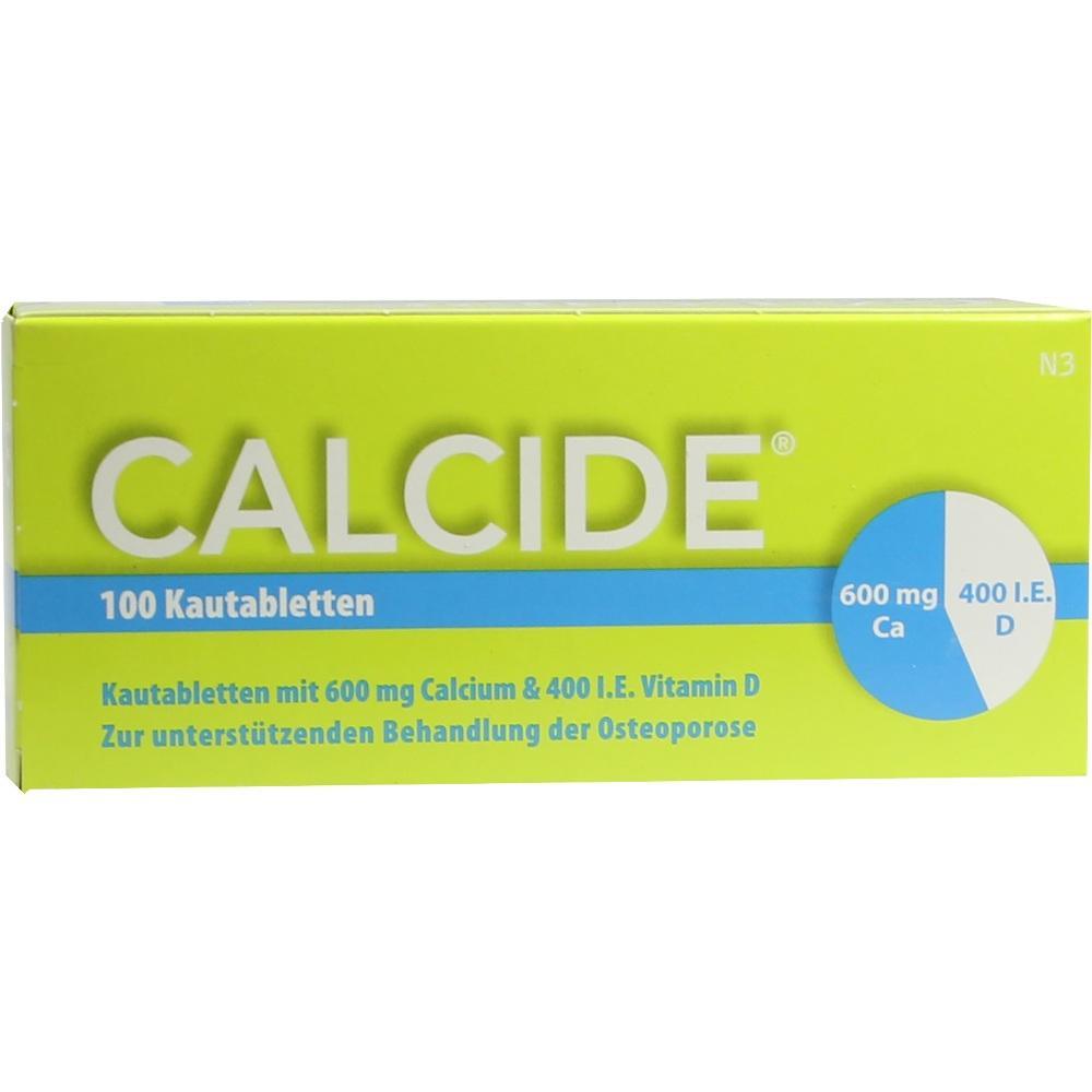 Eine gr&uuml;ne Packung Calcit-Tabletten zur Unterst&uuml;tzung bei Osteoporose.