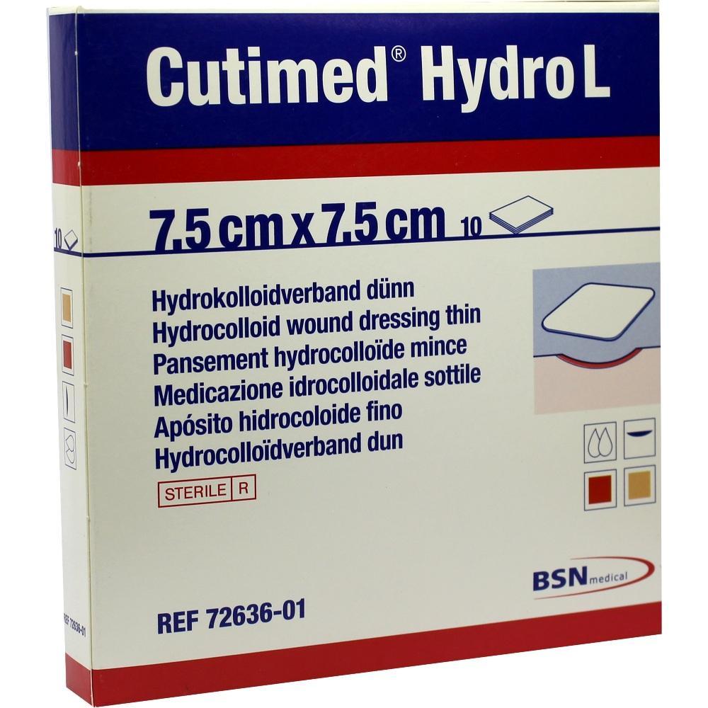 Die Verpackung zeigt ein 7,5 cm x 7,5 cm großes, dünnes Wundpflaster.
