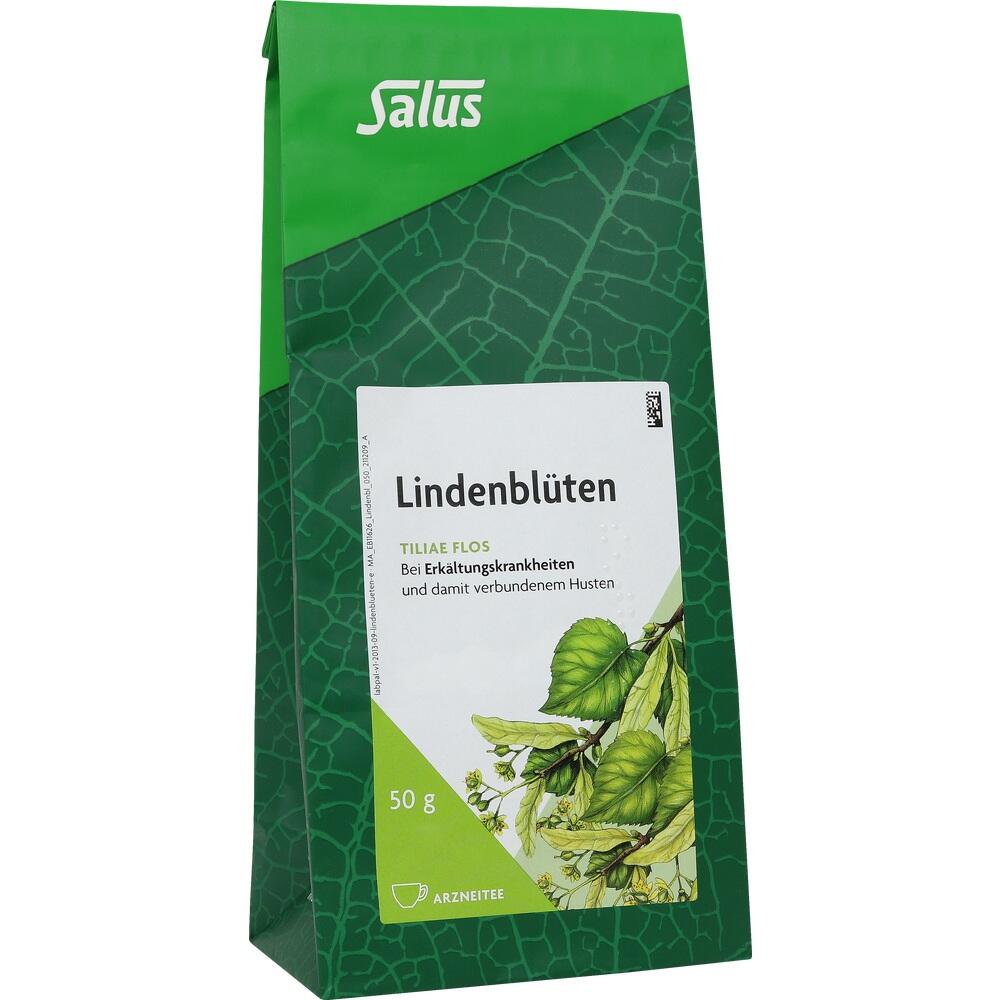 Grüne Verpackung mit Lindenblüten-Tee gegen Erkältung und Husten.