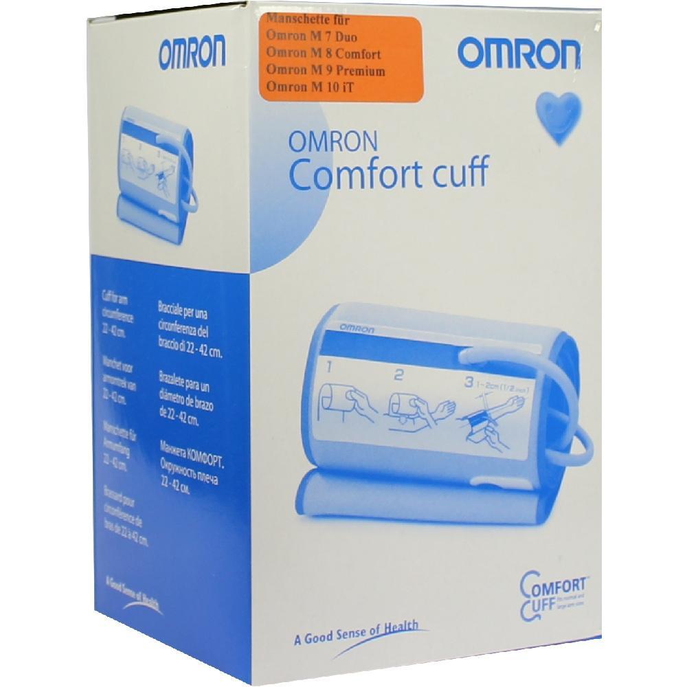 Eine Verpackung mit einer Blutdruckmanschette von Omron.