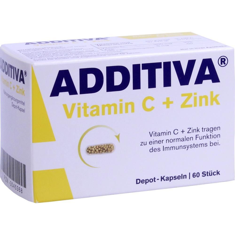 Eine Packung Vitamin C + Zink Kapseln von Additiva mit 60 Stück.