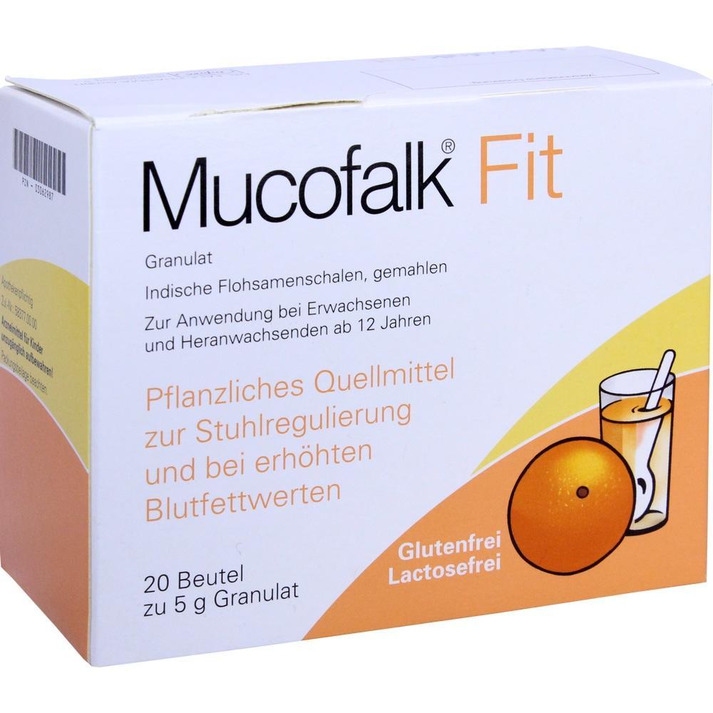 Weiße Verpackung von Mucofalk Fit, einem pflanzlichen Quellmittel für die Verdauung.