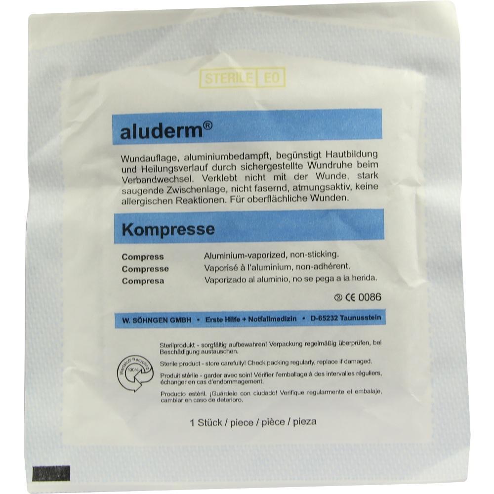 Verpackung einer sterilen aluderm Kompresse für Wunden.