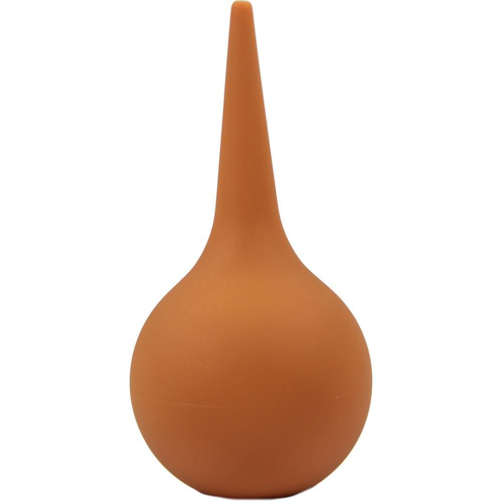 Ein braunes Gummiball-Sprühgerät mit langer Tülle.