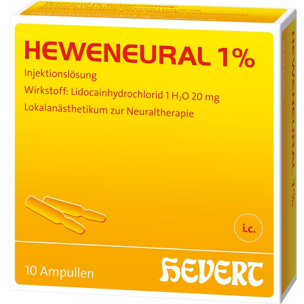 Gelbe Schachtel mit Injektionen f&uuml;r Neuraltherapie, enth&auml;lt zehn Ampullen.