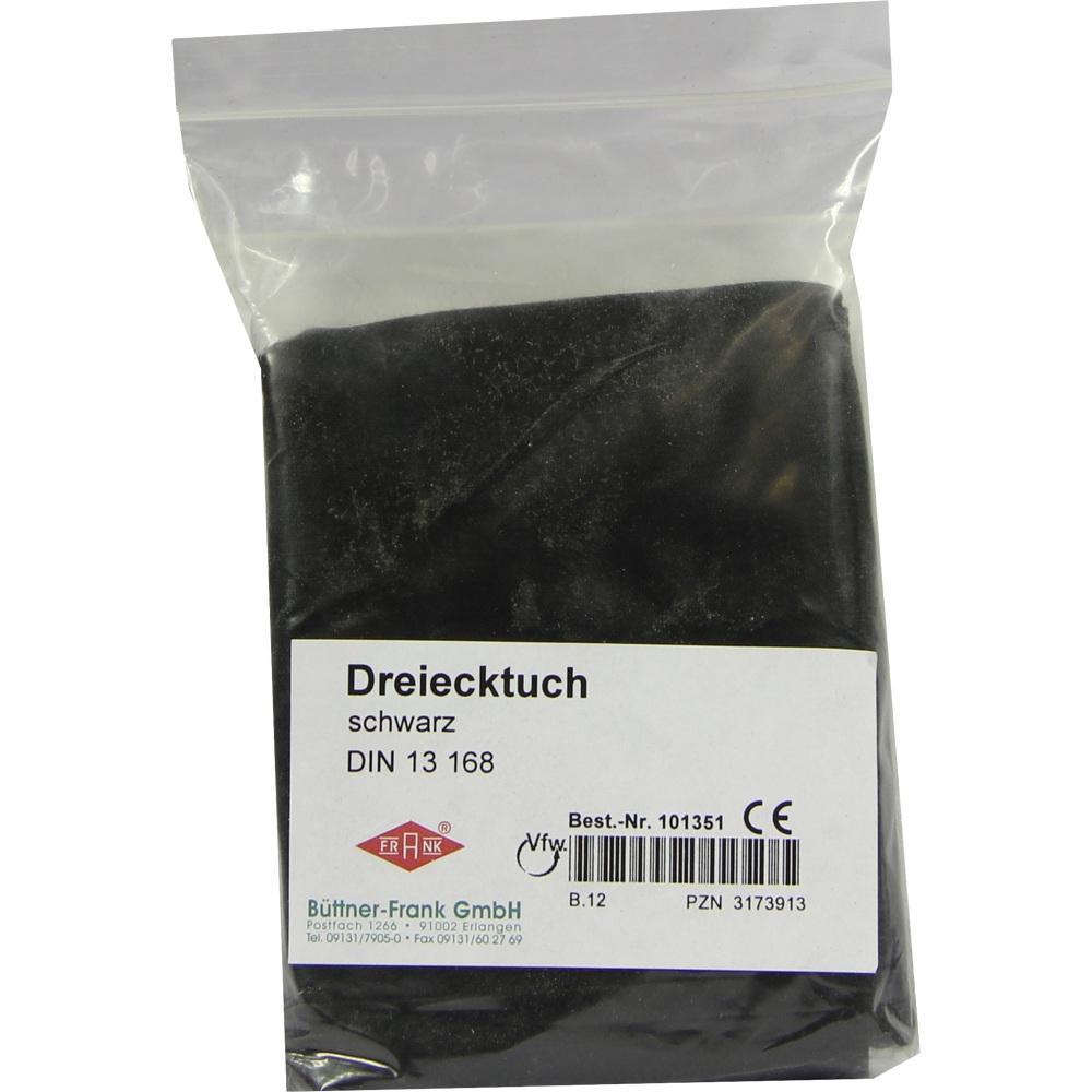 Ein in Plastik verpacktes schwarzes Dreieckstuch mit Etikett.