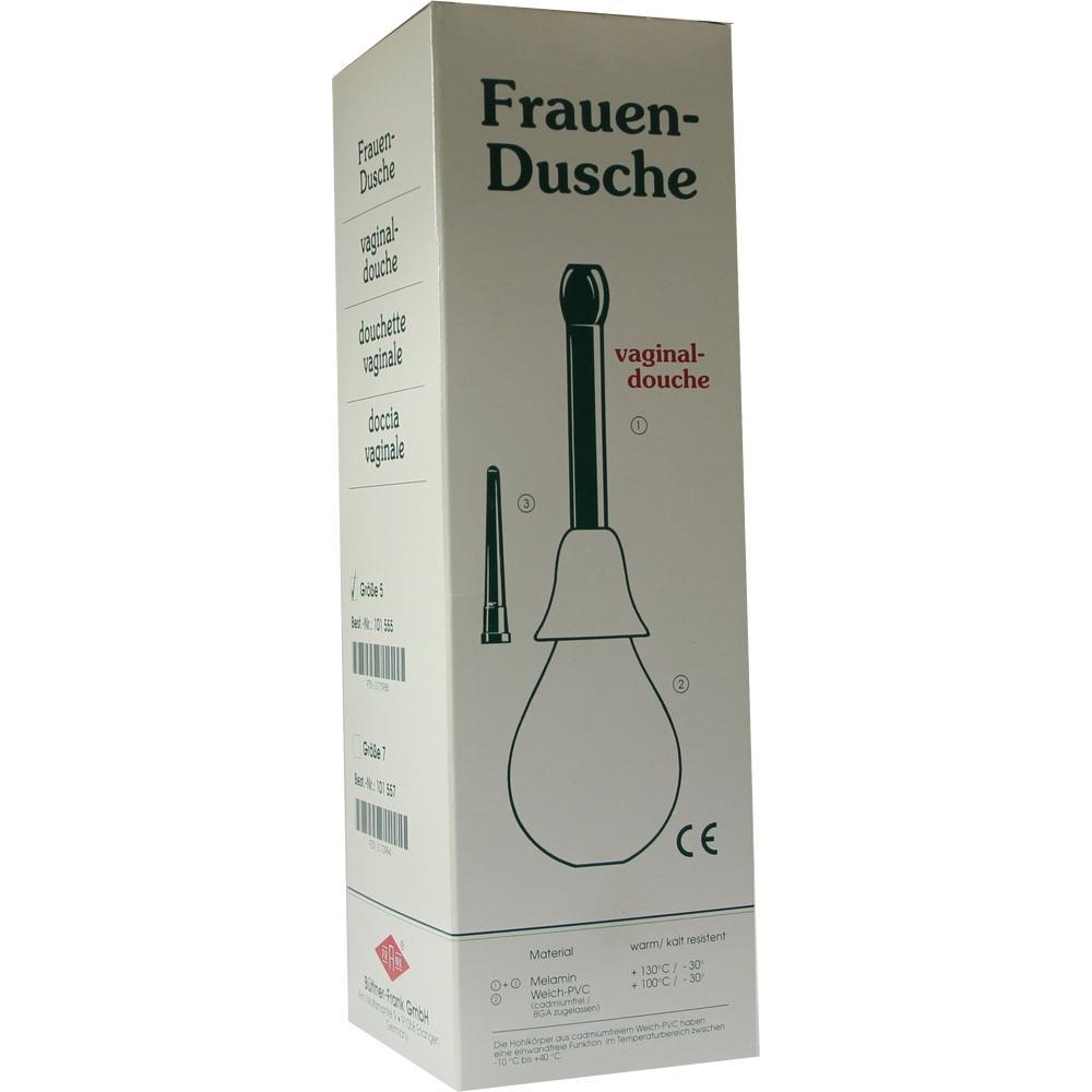 Eine Verpackung für eine Frauen-Dusche mit Zeichnung und Text in mehreren Sprachen.