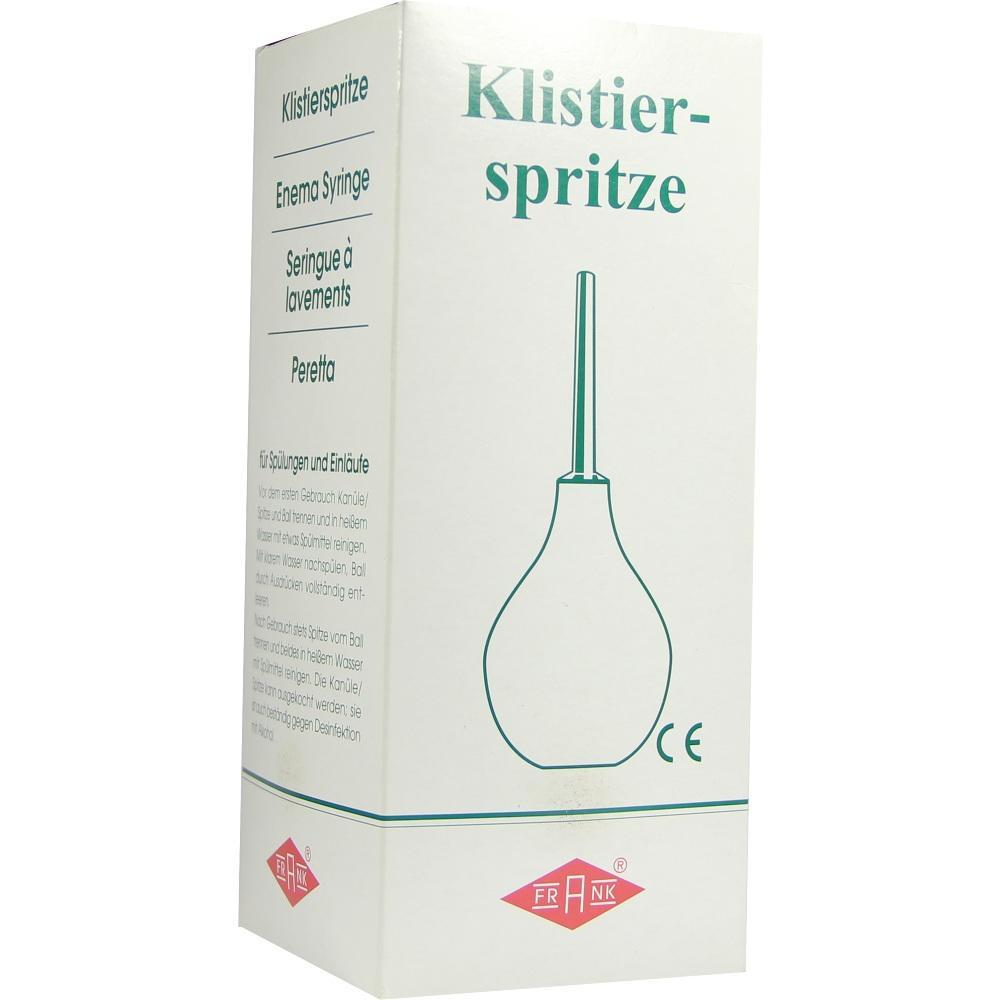 Verpackung mit einer Klisterispritze und Anleitungen auf mehreren Sprachen.