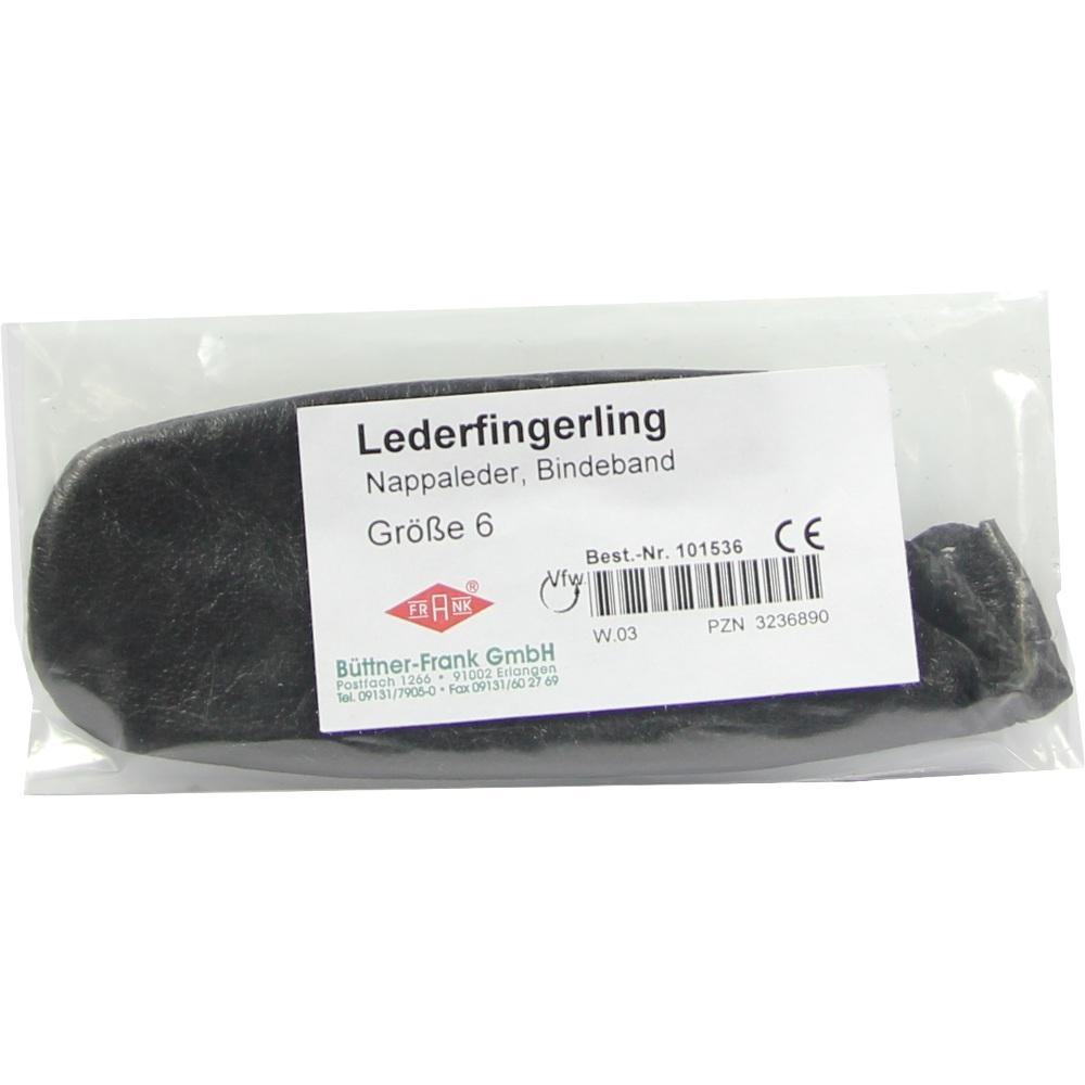 Eine Verpackung mit einem Lederfingerling der Größe 6.