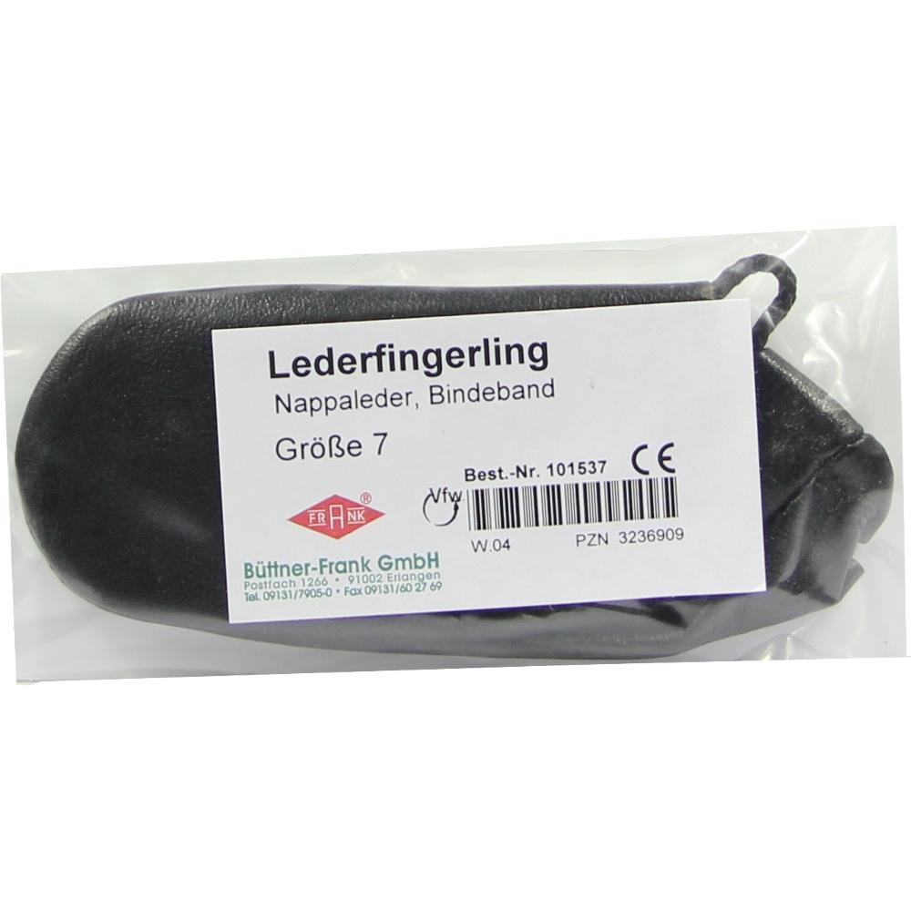 Schwarzer Lederfingerling Größe 7 in einer Plastiktüte.