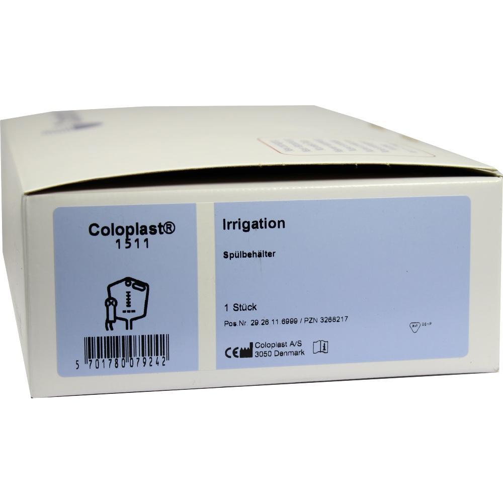 Eine Verpackung von Coloplast mit einem Sp&uuml;lbeh&auml;lter ist abgebildet.