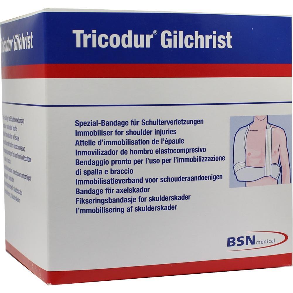 Verpackung einer Spezial-Bandage für Schulterverletzungen mit Abbildung eines angelegten Verbandes.