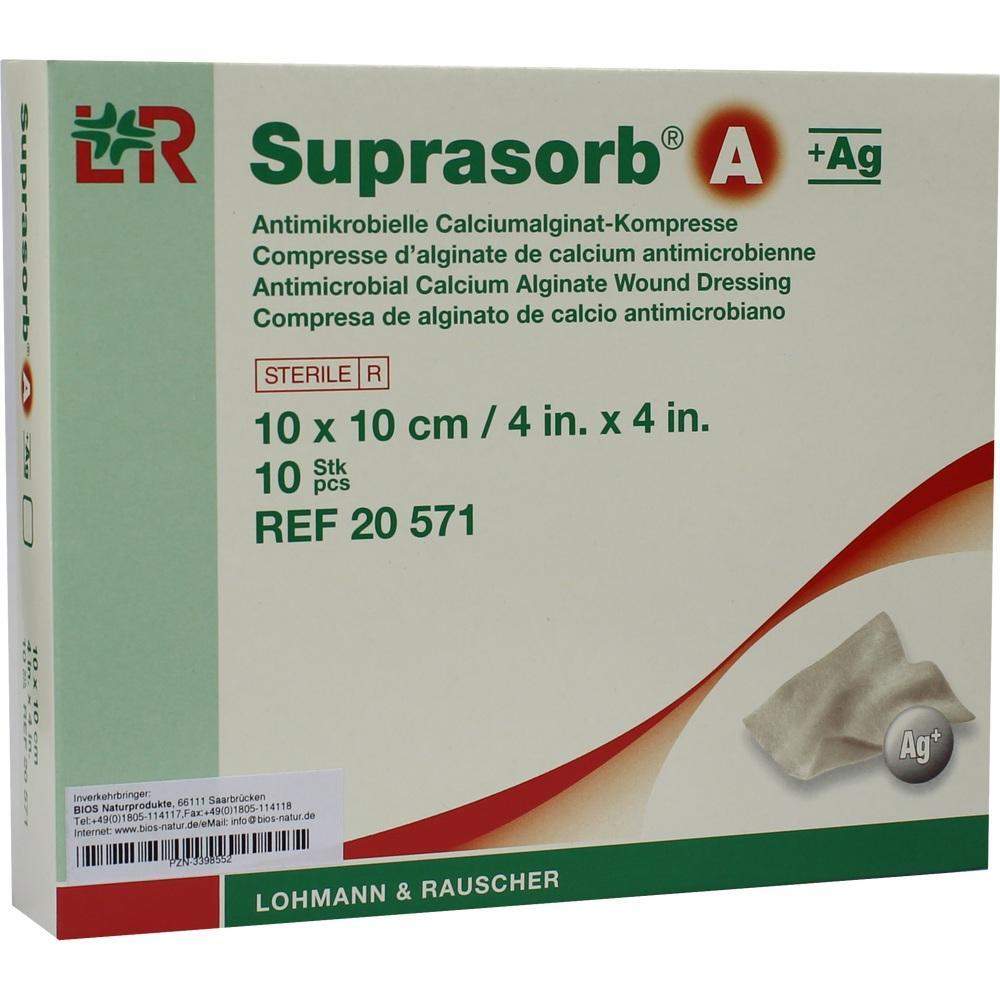 Verpackung einer antimikrobiellen Wundkompresse aus Calciumalginat, 10 Stück, Steril.