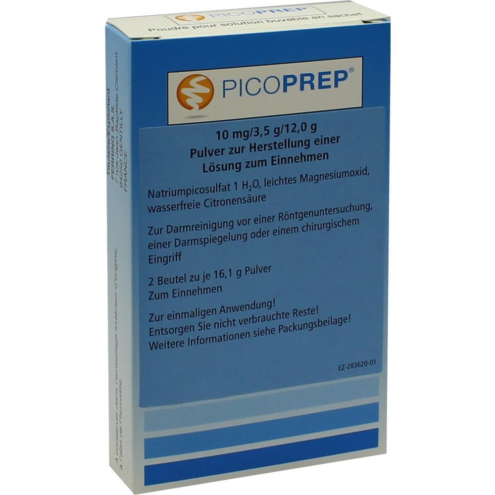 Eine blaue Medikamentenverpackung f&uuml;r ein Darmreinigungsmittel namens PicoPrep.
