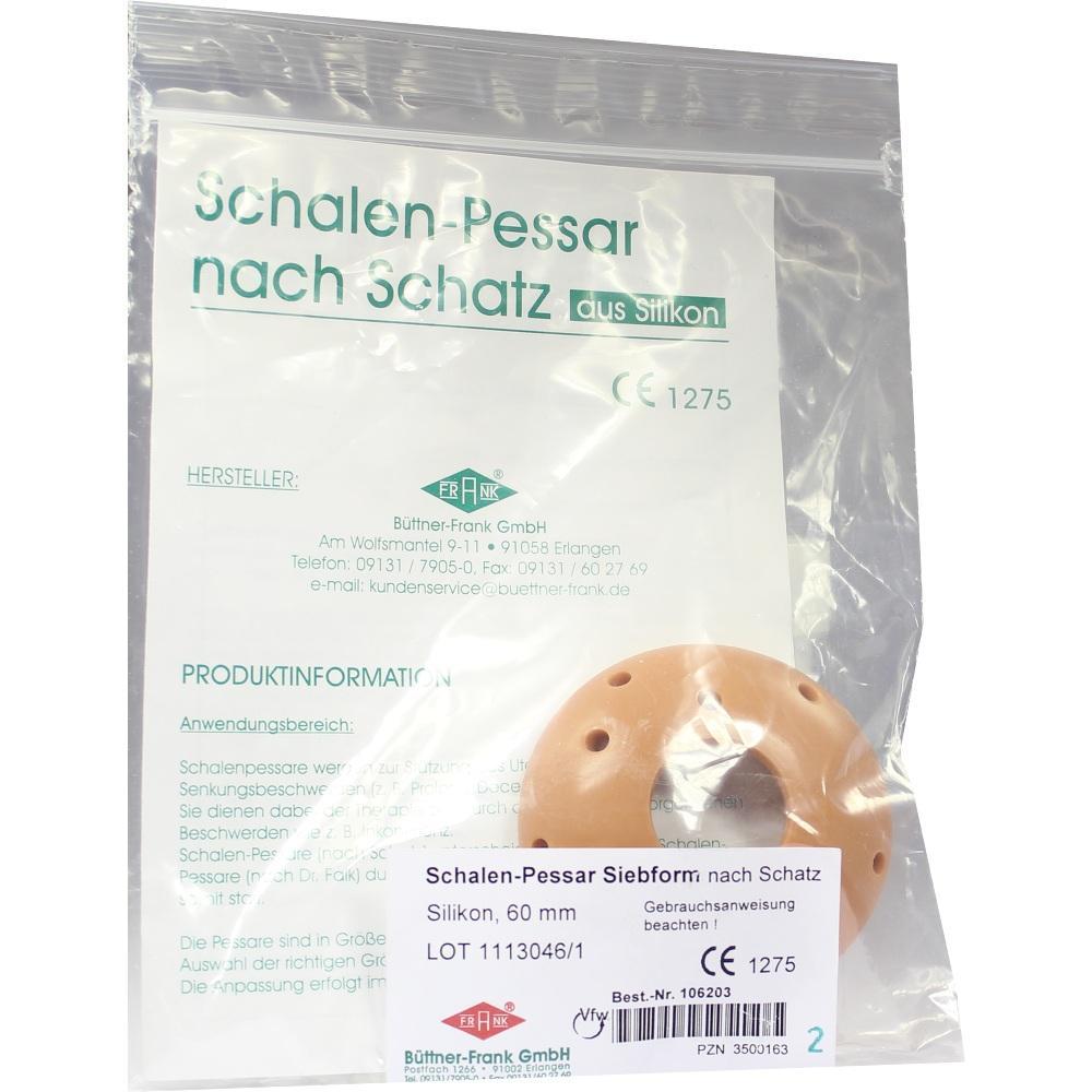 Eine Packung mit einem runden Schalen-Pessar aus Silikon.