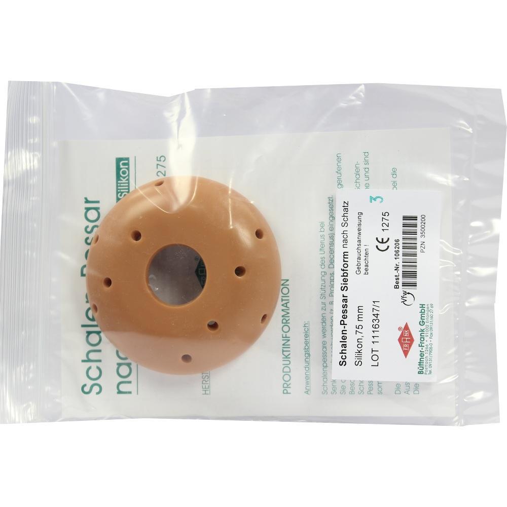 Brauner, donutförmiger Silikon-Ring in einer Plastiktüte.