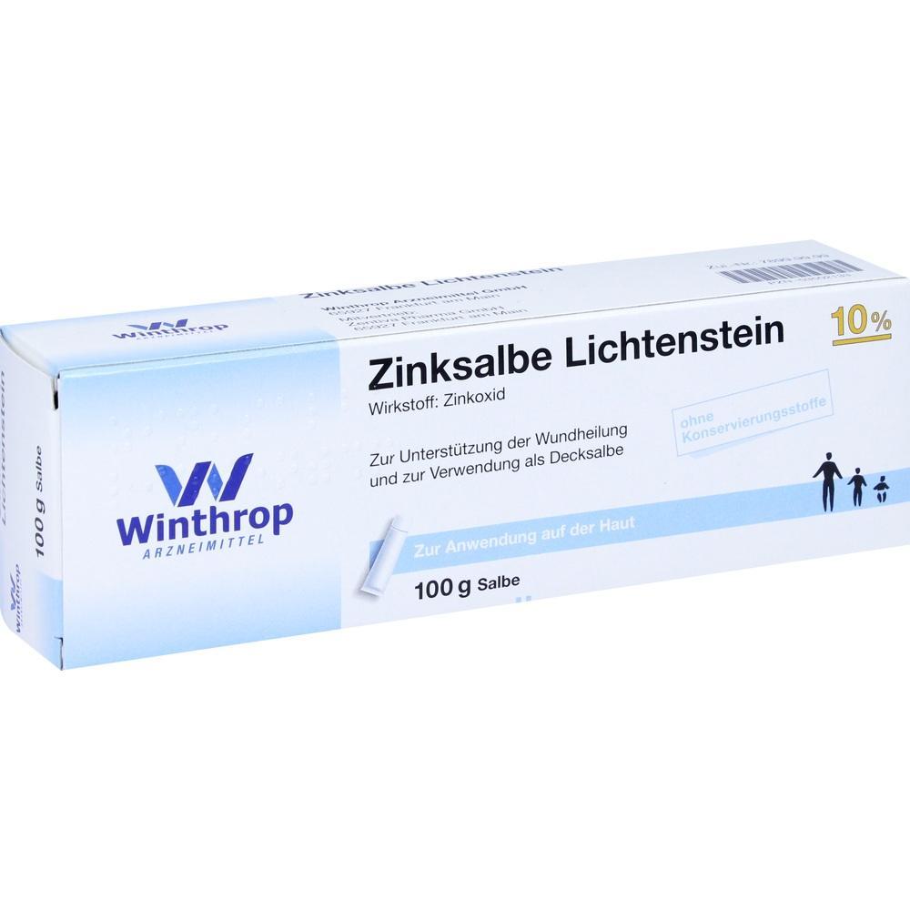 Auf dem Bild ist eine Packung Zinksalbe Lichtenstein zu sehen.