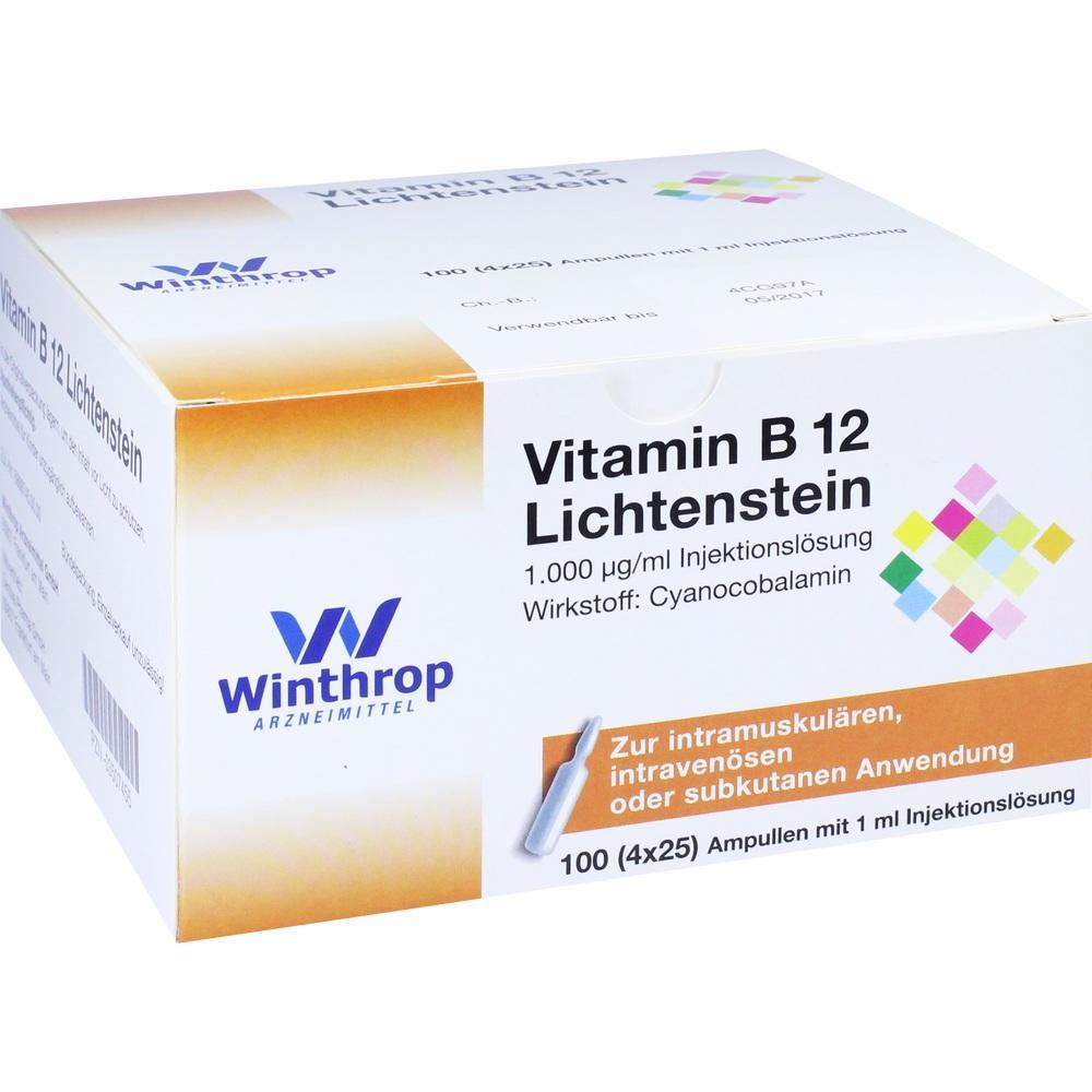 Schachtel mit Vitamin-B12-Injektionslösung von Winthrop.