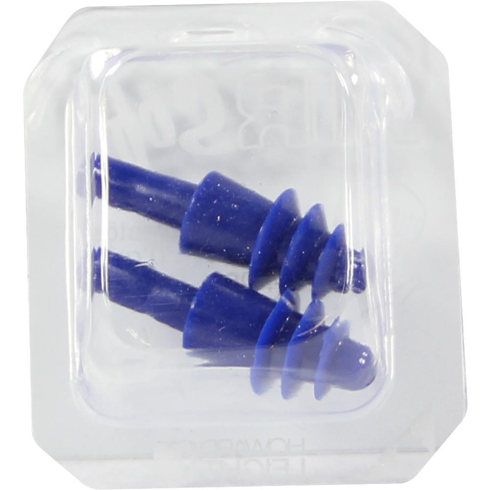 Zwei blaue Ohrstöpsel in einer durchsichtigen Plastikverpackung.