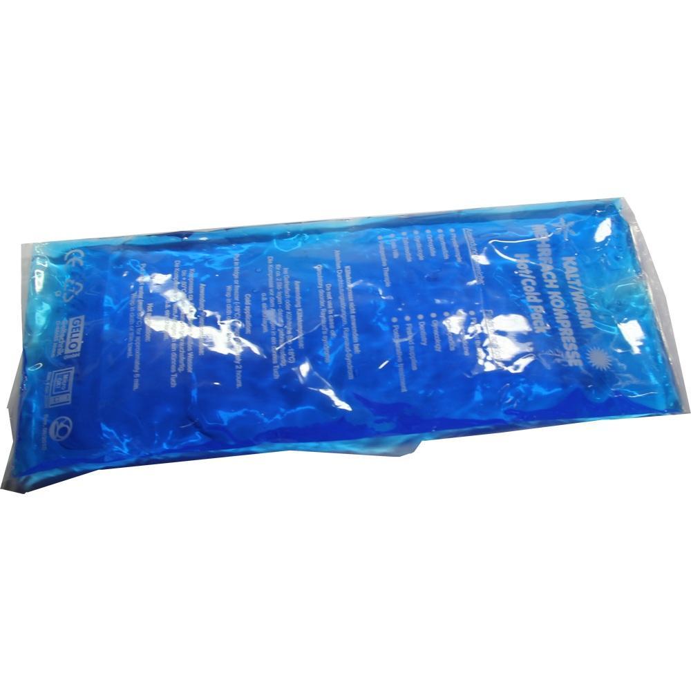 Eine blaue Kalt-Warm-Kompresse im Plastikbeutel.