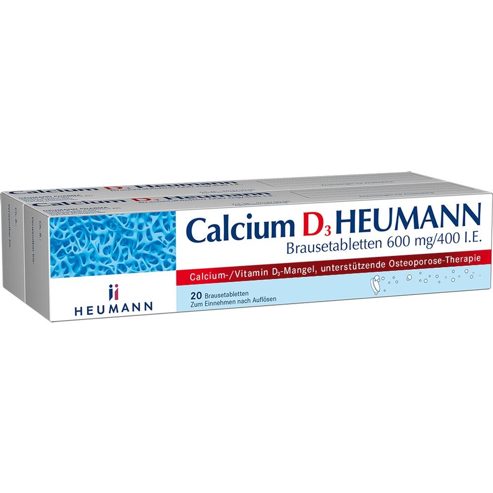 Verpackung von Calcium D3 Heumann Brausetabletten zur Unterst&uuml;tzung bei Vitamin-D-Mangel.
