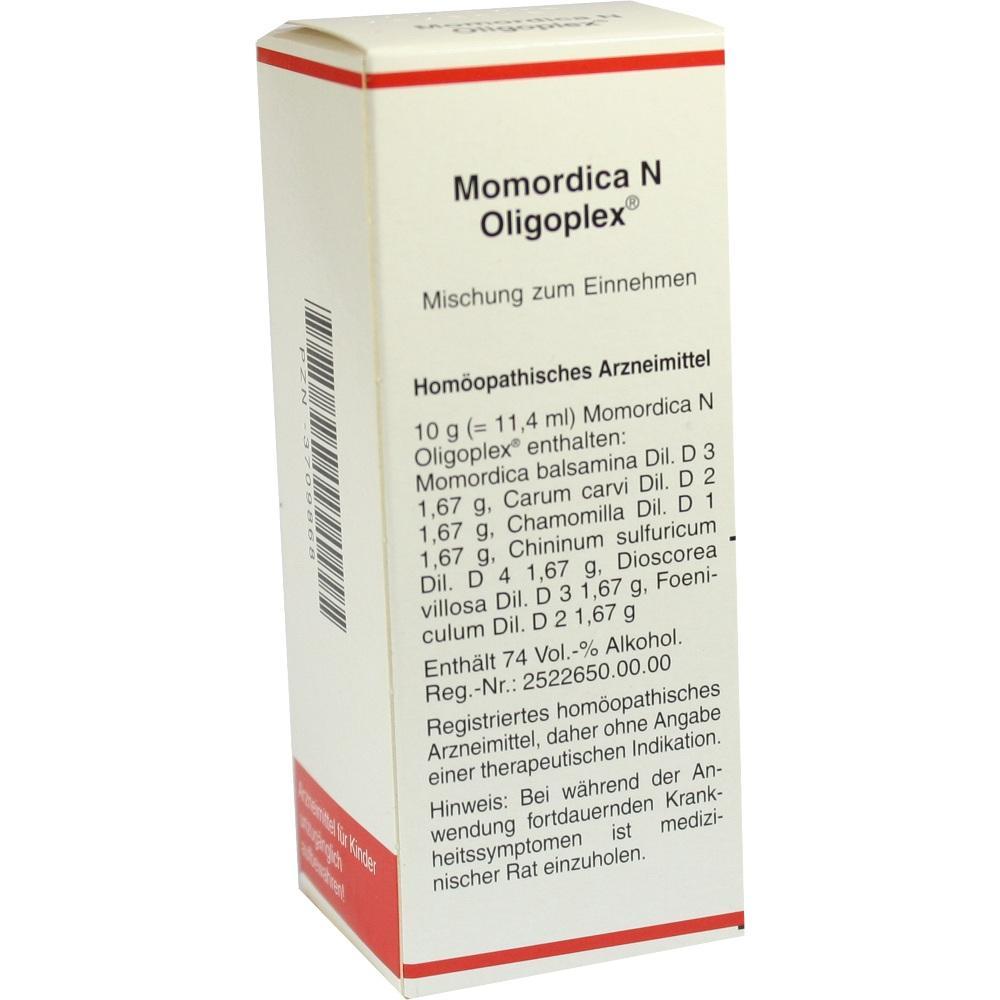 Die Packung zeigt ein homöopathisches Arzneimittel namens Momordica N Oligoplex.