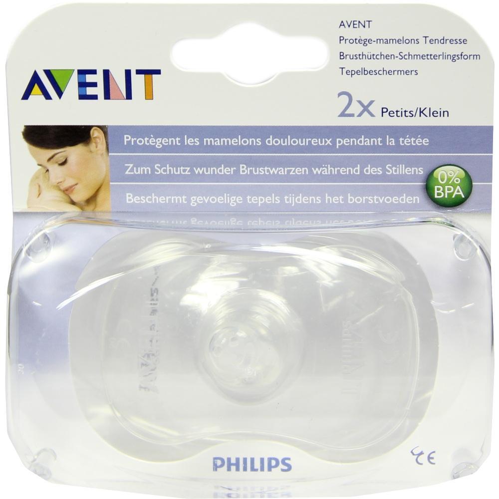 Verpackung mit zwei transparenten Brusthütchen zum Schutz für stillende Mütter.