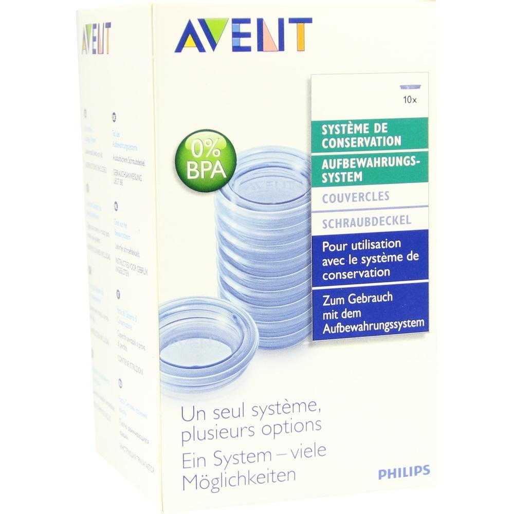 Weiße Verpackung mit blauen Schraubdeckeln und Aufschrift "Aufbewahrungssystem".
