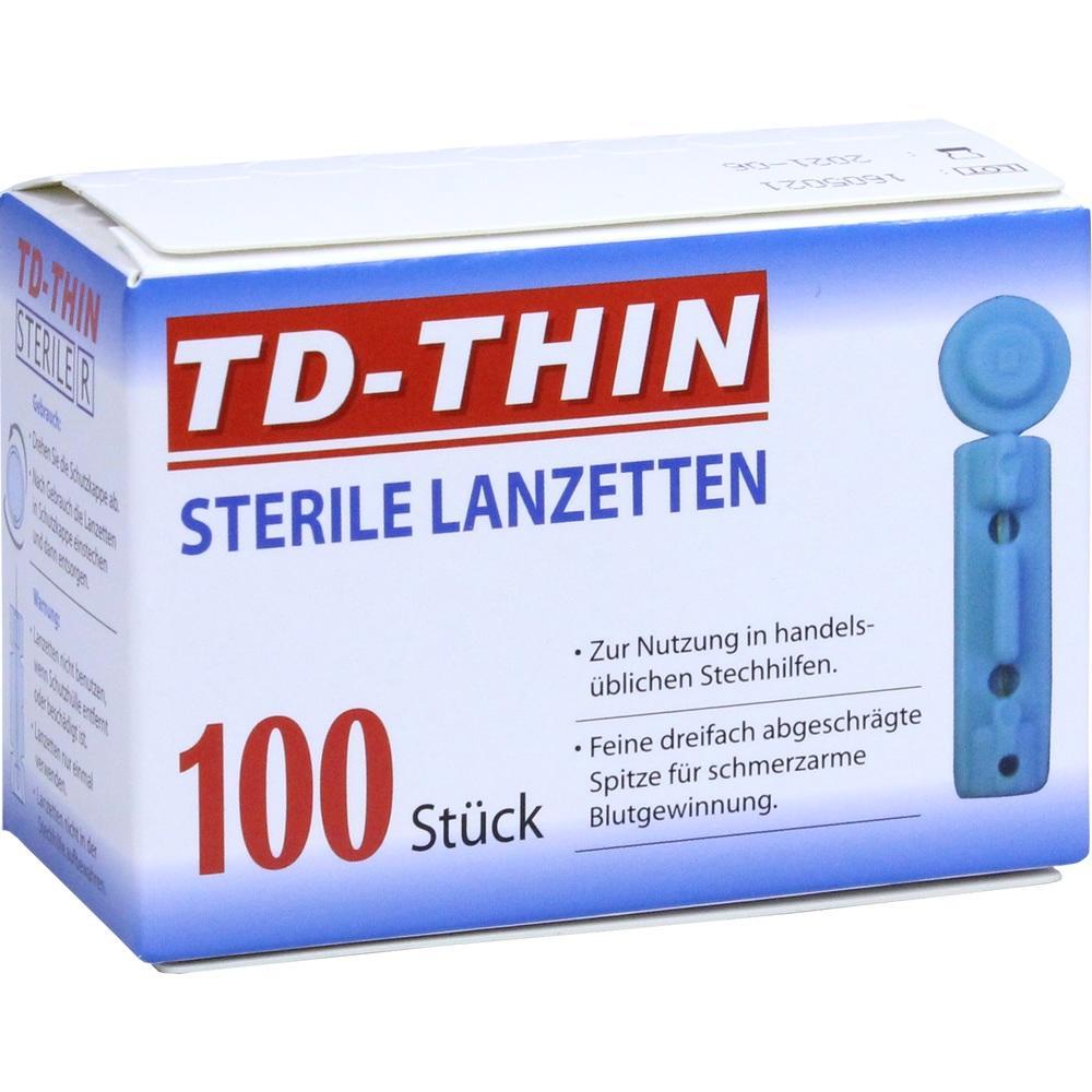Eine Schachtel mit 100 sterilen Lanzetten für Blutzuckermessung.