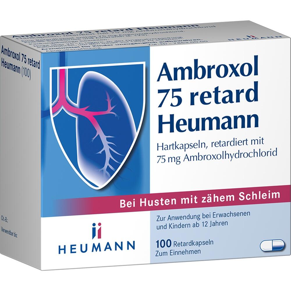 Packung von Ambroxol 75 mg Kapseln zur Schleiml&ouml;sung bei Husten.