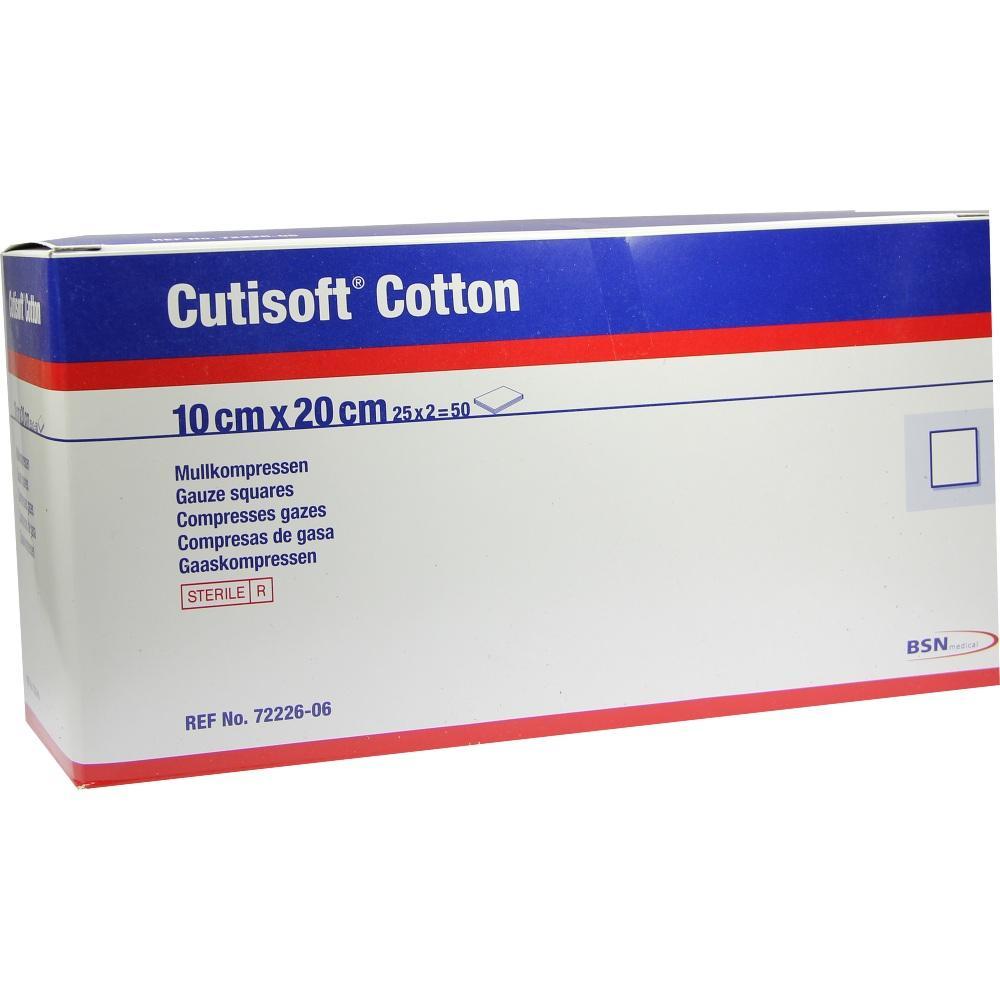 Ein Karton mit Mullkompressen von Cutisoft Cotton in der Größe 10x20 cm.