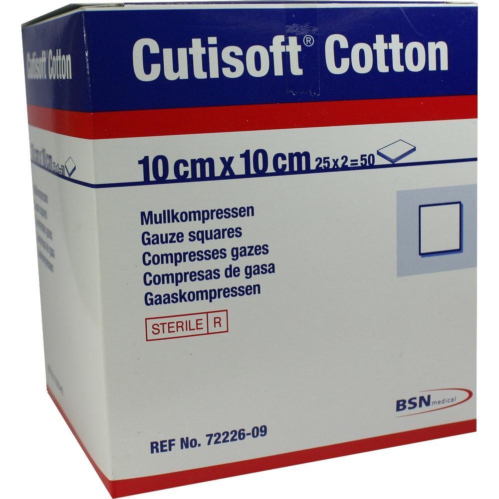 Eine Packung mit Mullkompressen der Marke Cutisoft Cotton.