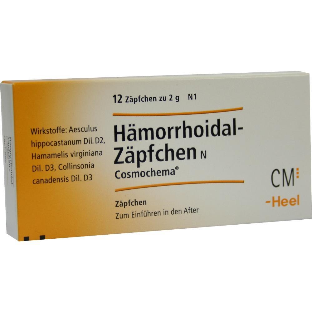 Packung mit Hämorrhoiden-Zäpfchen zur symptomatischen Anwendung.