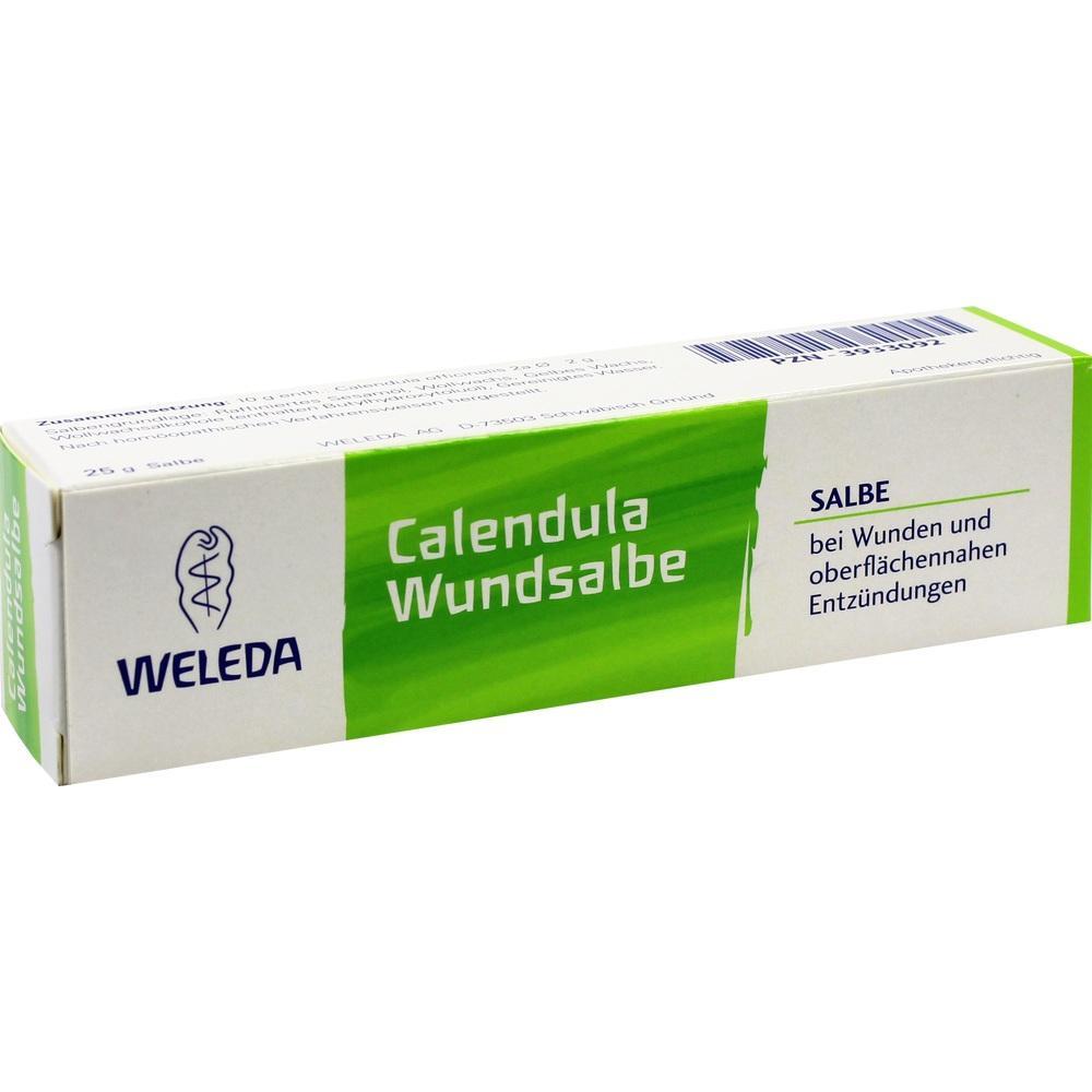 Eine grüne Packung der Weleda Calendula Wundsalbe gegen oberflächliche Entzündungen.