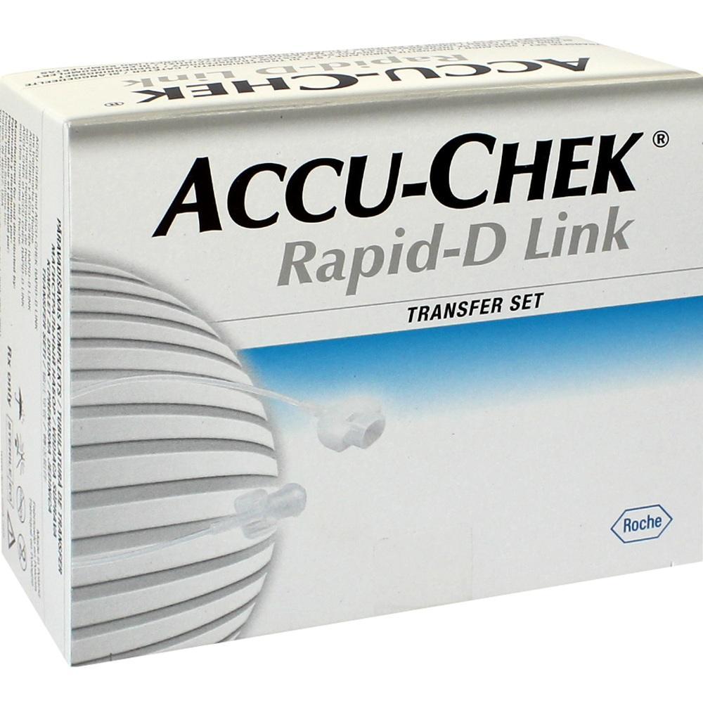 Weiße Verpackung eines Accu-Chek Rapid-D Link Transfer Sets von Roche.