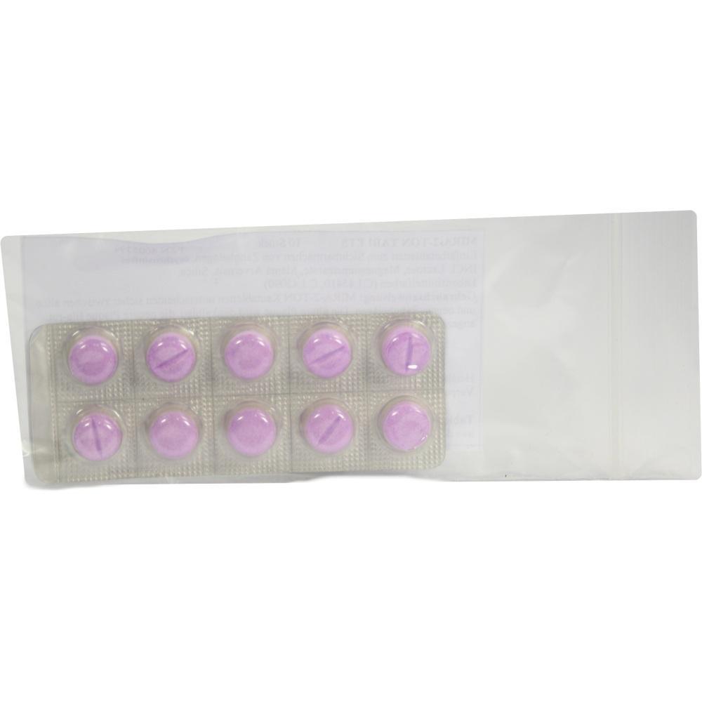 Eine Packung mit zehn lila Tabletten.