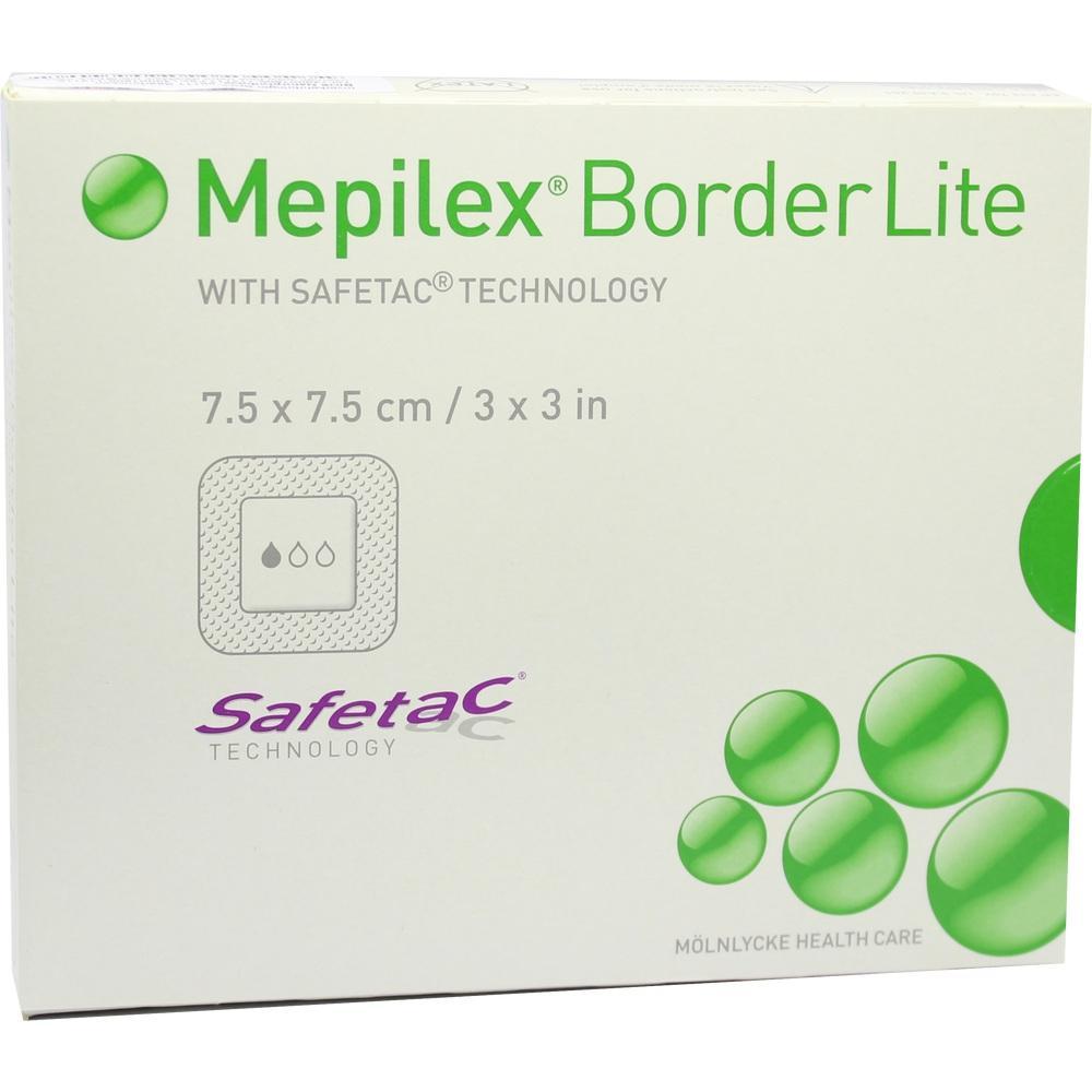 Verpackung von Mepilex Border Lite Pflaster mit grünen Kreisen.
